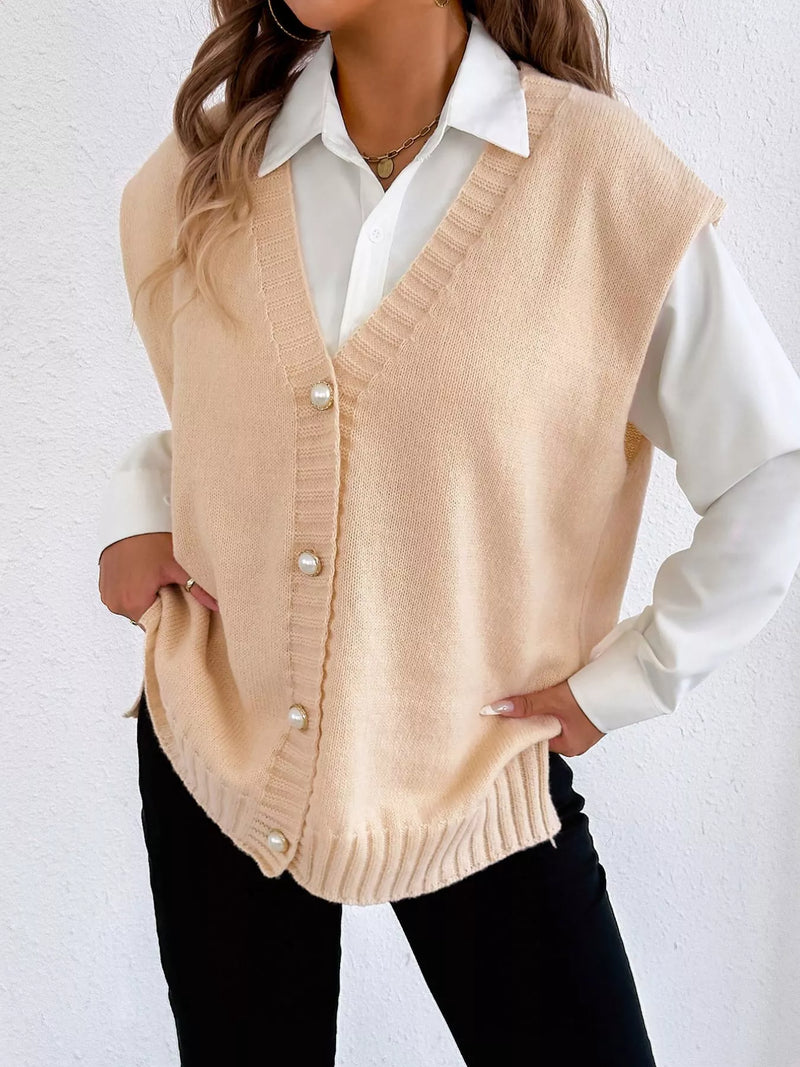 button up sleeveless knit sweater vest front view