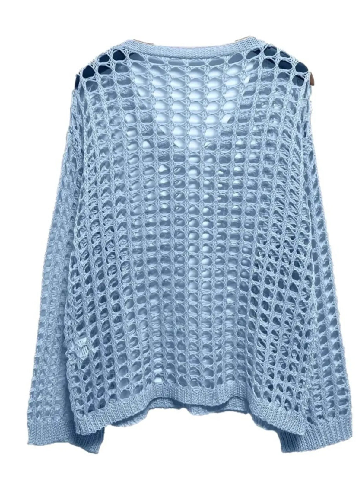 Crochet long sleeve knit cover up, styled with denim