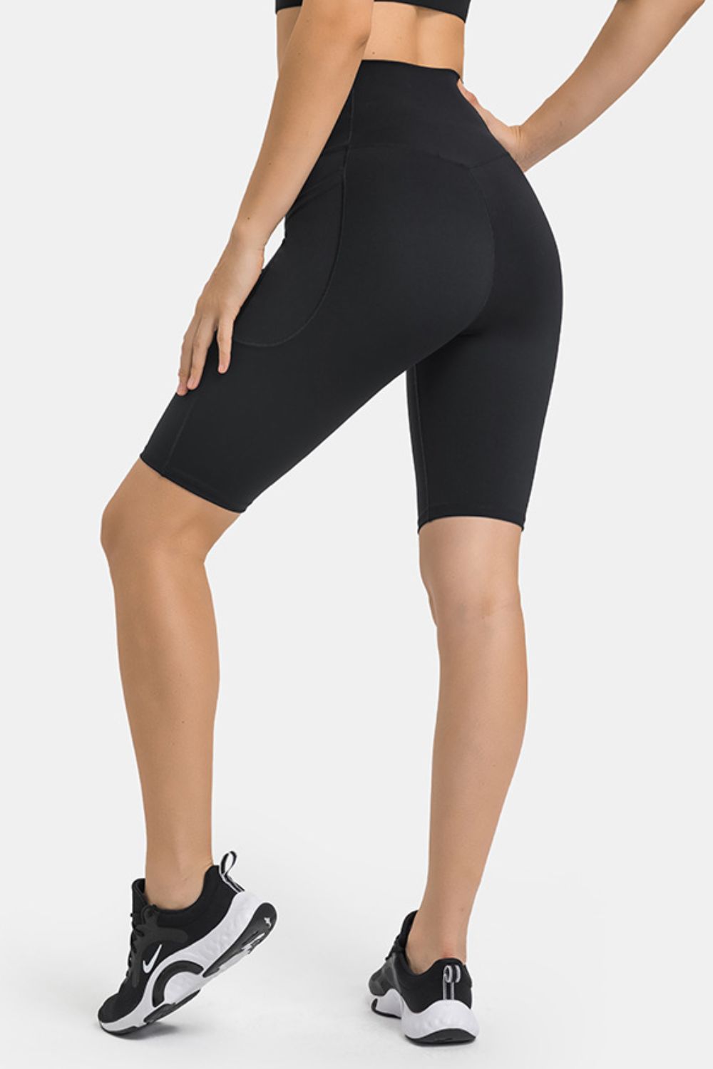 High waist biker shorts with pockets full length view