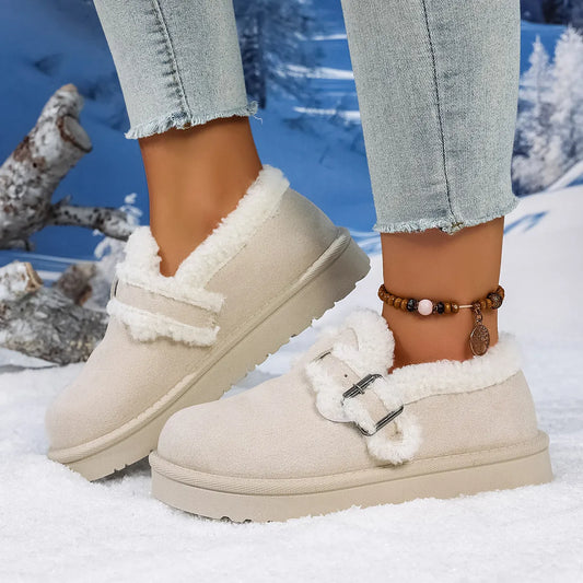 Round Toe Platform Ankle Boots Beige - Fashorio