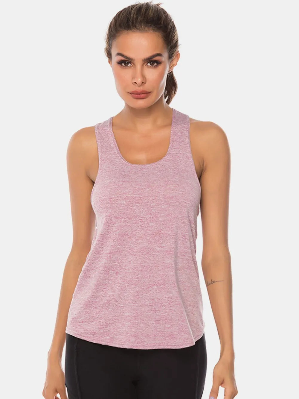 Full Size Scoop Neck Wide Strap Active Tank Dusty Pink - Fashorio