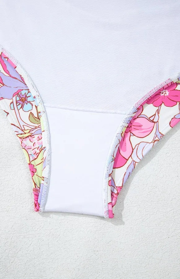 Floral Ruffle Trim Tummy Control One Piece Swimsuit - Fashorio