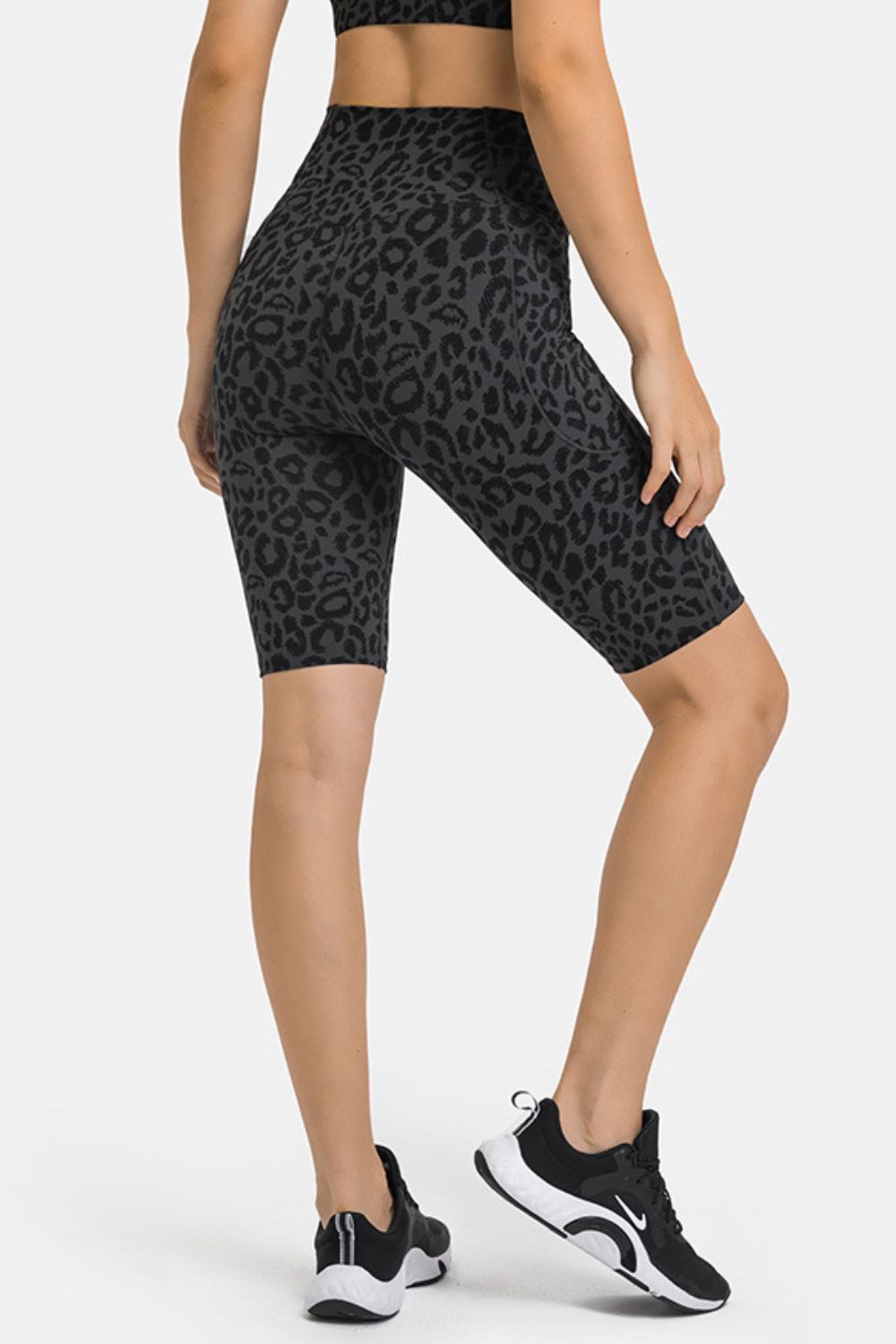 High waist biker shorts with pockets full length view