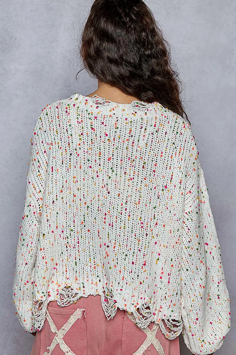 POL Round Neck Fringed Hem Sweater - Fashorio