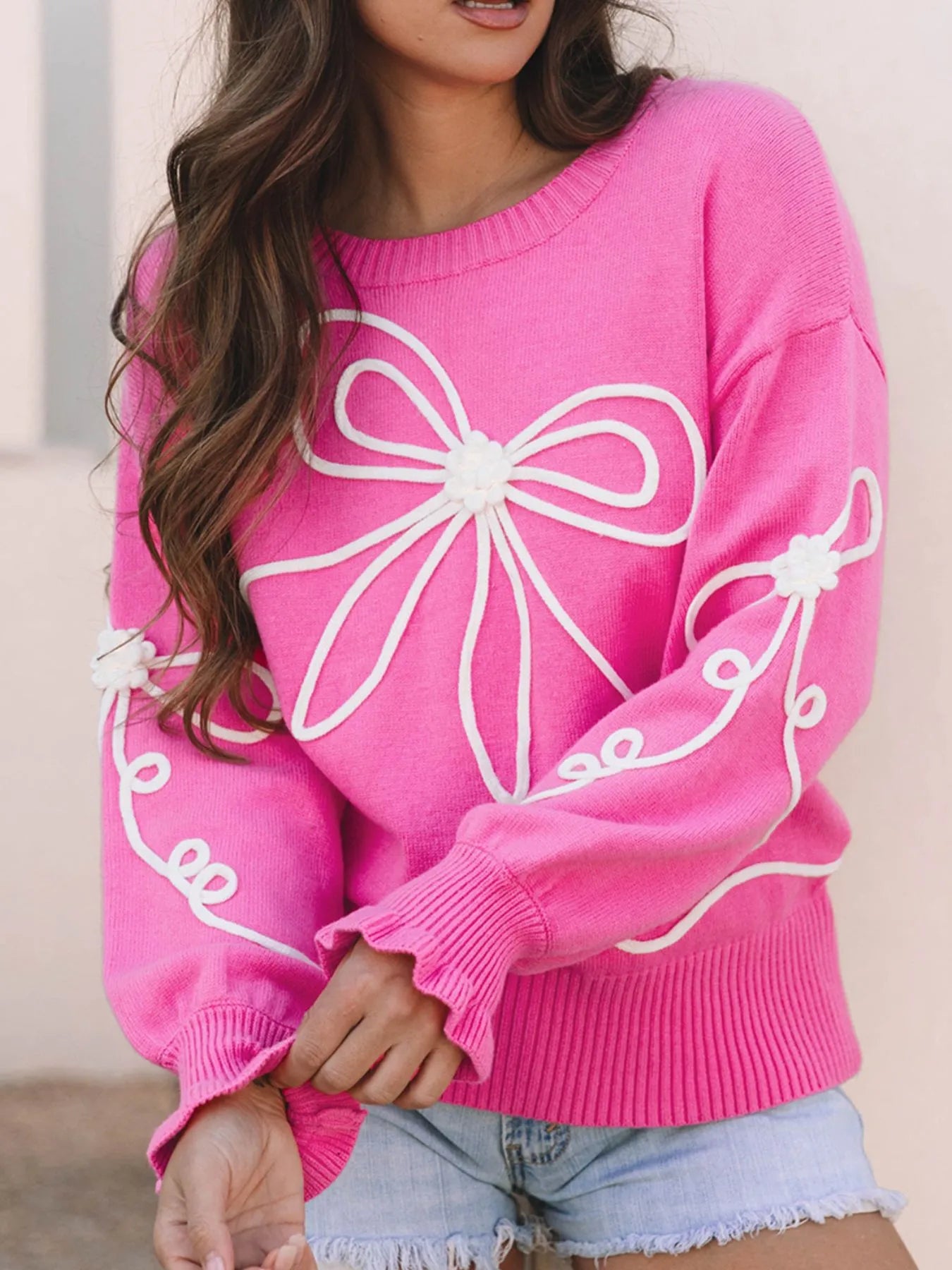 Ribbed Hem Long Sleeve Sweater - Fashorio