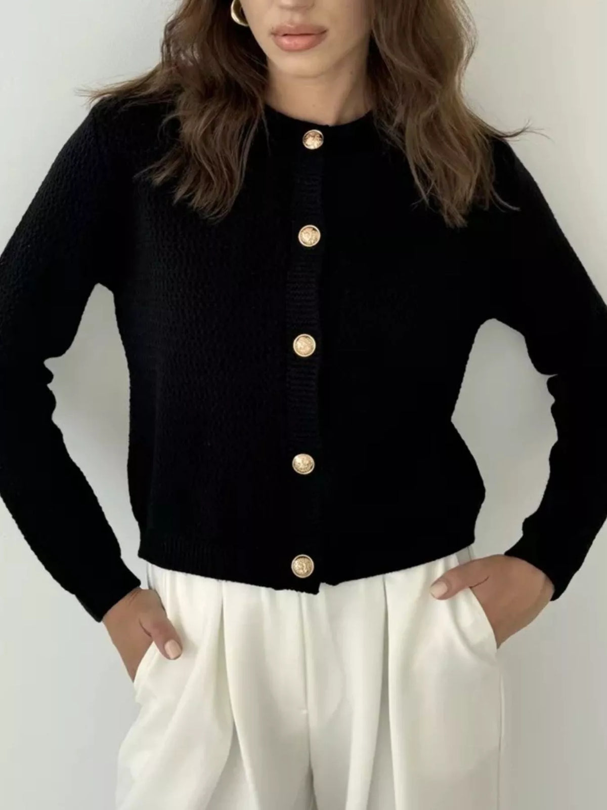 Button Up Texture Knit Cardigan, view 13