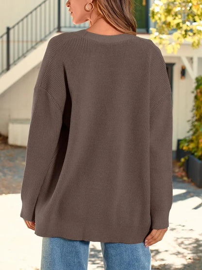 Button Down Long Sleeve Cardigan - Fashorio