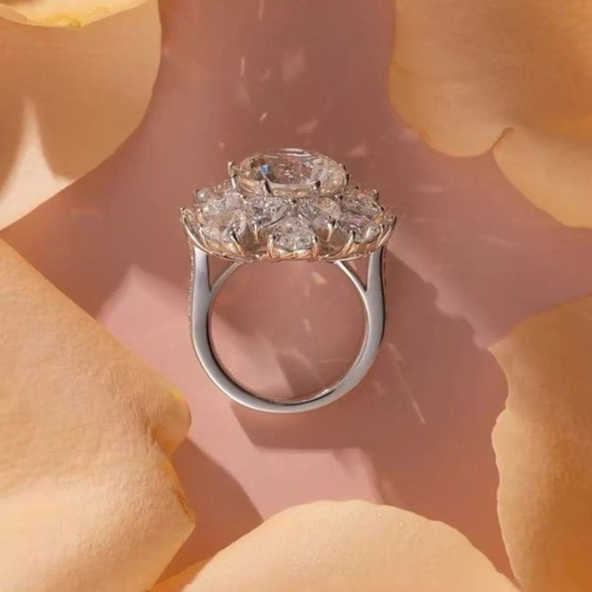 Moissanite ring shown on a hand