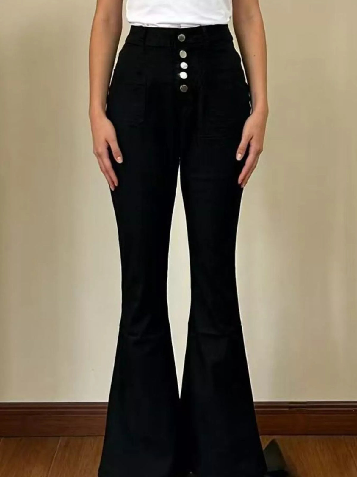High Waist Button Fly Flare Jeans Plus Size, view 15