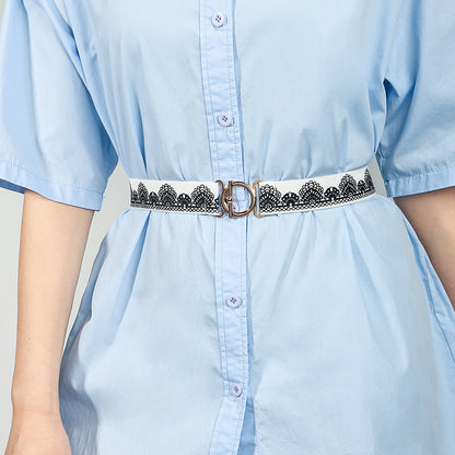 Toggle Clasp Elastic Belt White One Size - Fashorio