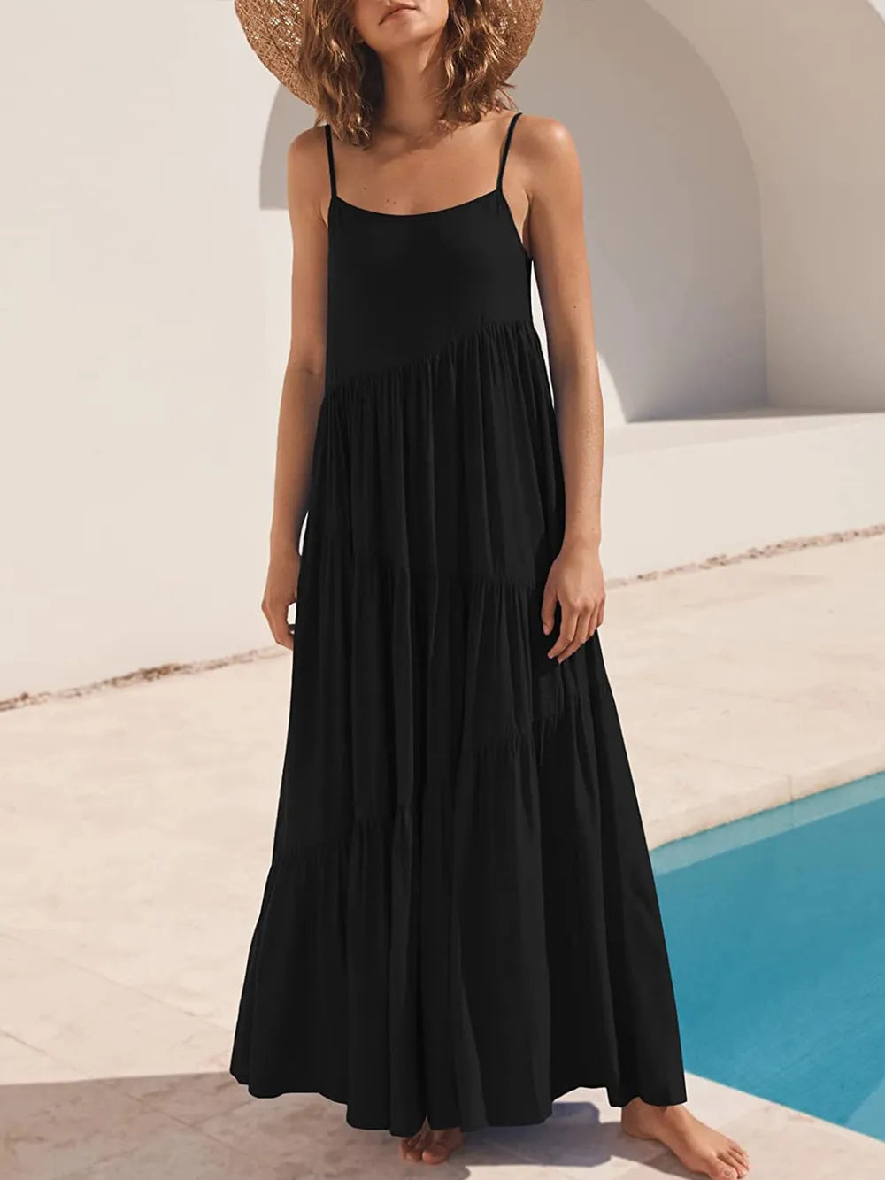 Tiered maxi dress skirt movement