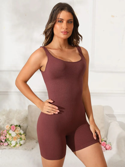 Scoop Neck Wide Strap Active Romper - Fashorio