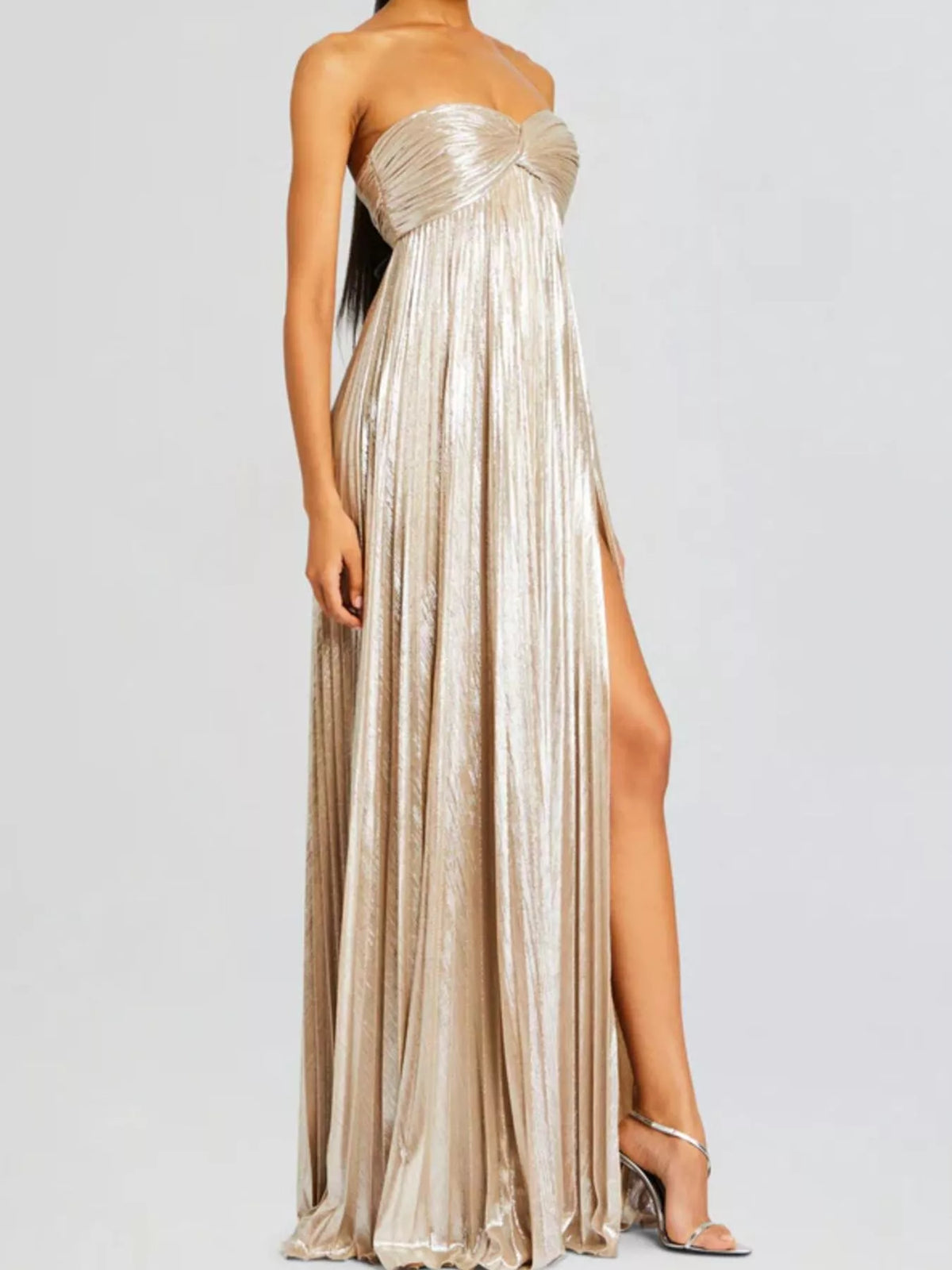 split sweetheart tube maxi dress three quarter view
