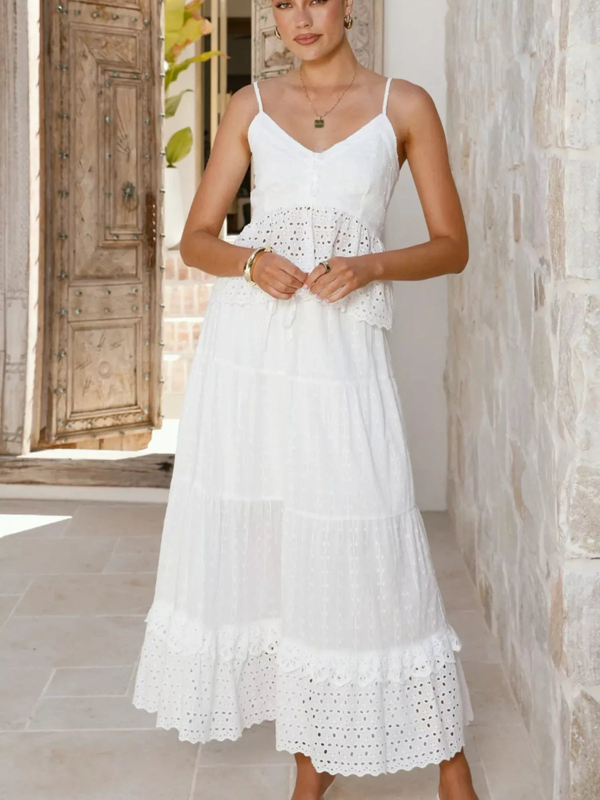 White eyelet skirt hem detail