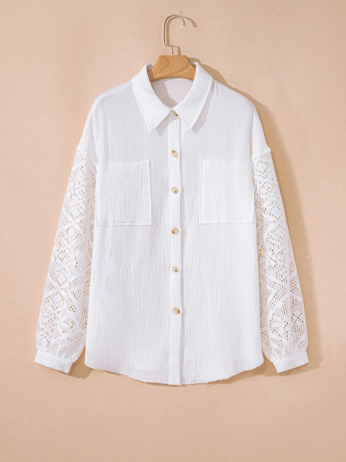 Lace sleeve shirt collar detail close up