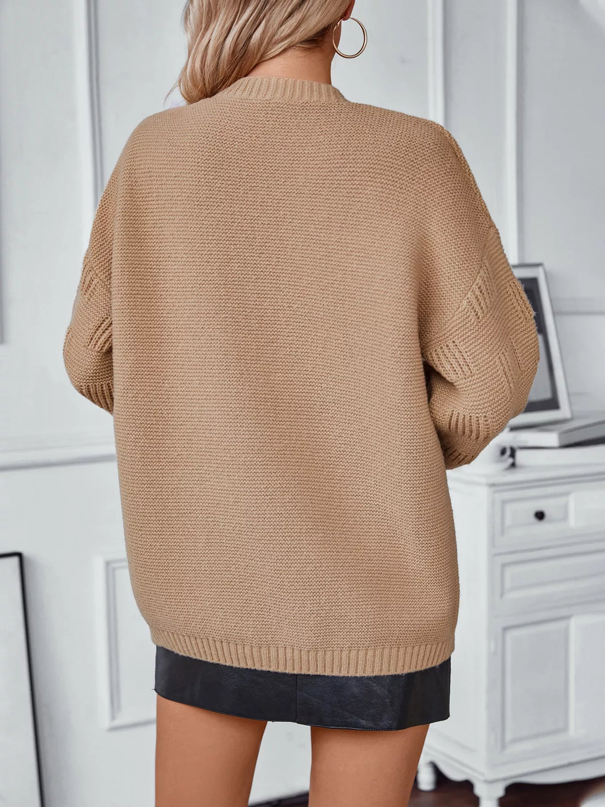 textured knit open front cardigan front view