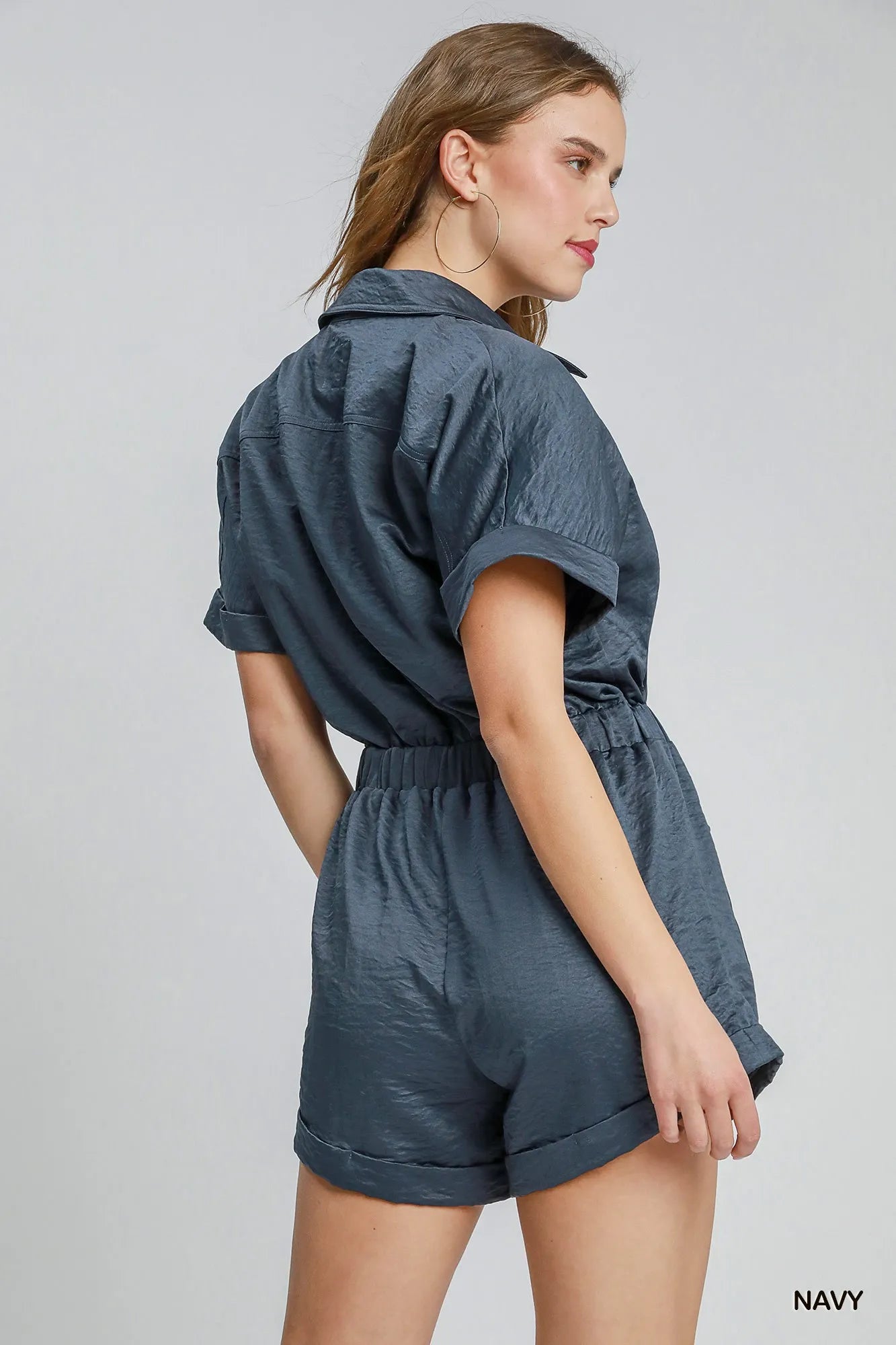 Umgee Button Down Charmeuse Romper - Fashorio