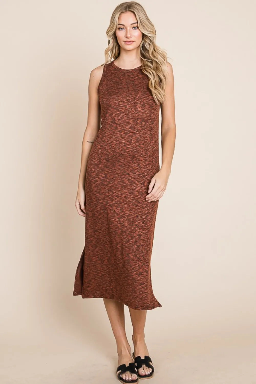 Side Slit Sleeveless Midi Dress in Rust