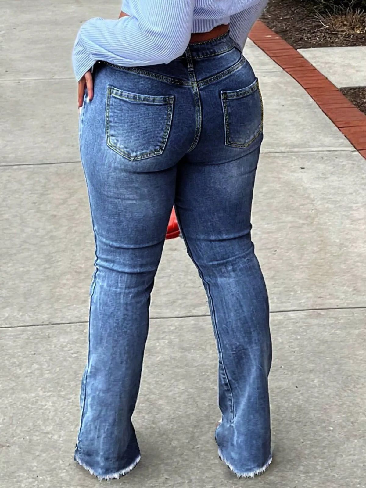 Ripped Knee Flare Denim Jeans, view 8