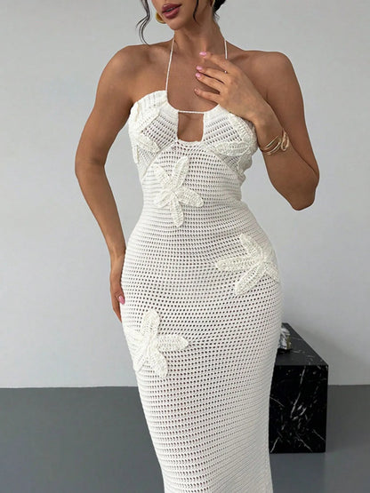 Crochet Backless Midi Knit Dress - Fashorio