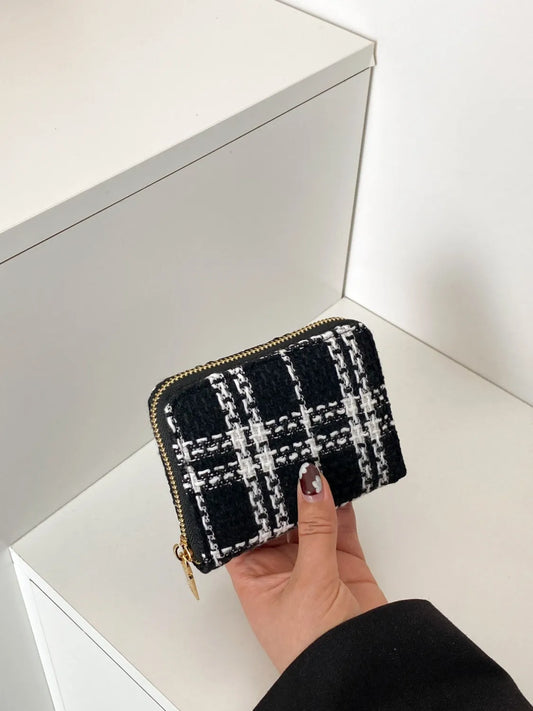Plaid Polyester Card Case Black One Size - Fashorio