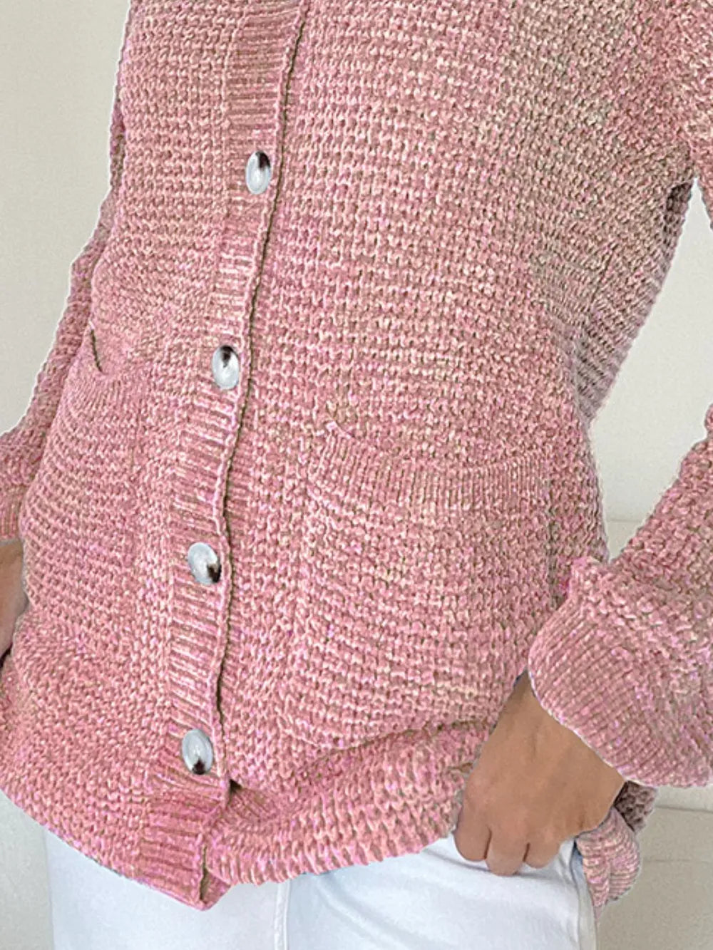 Pocketed V-Neck Button Up Cardigan - Fashorio