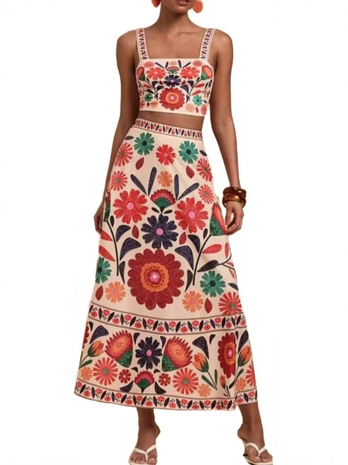 Floral print crop top and skirt set front view
