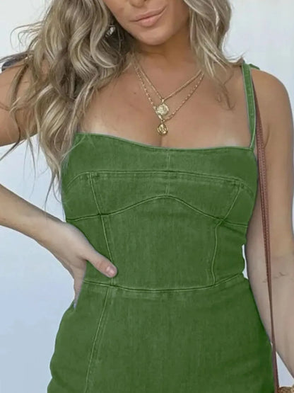 Full Size Slit Square Neck Denim Dress Plus Size - Fashorio
