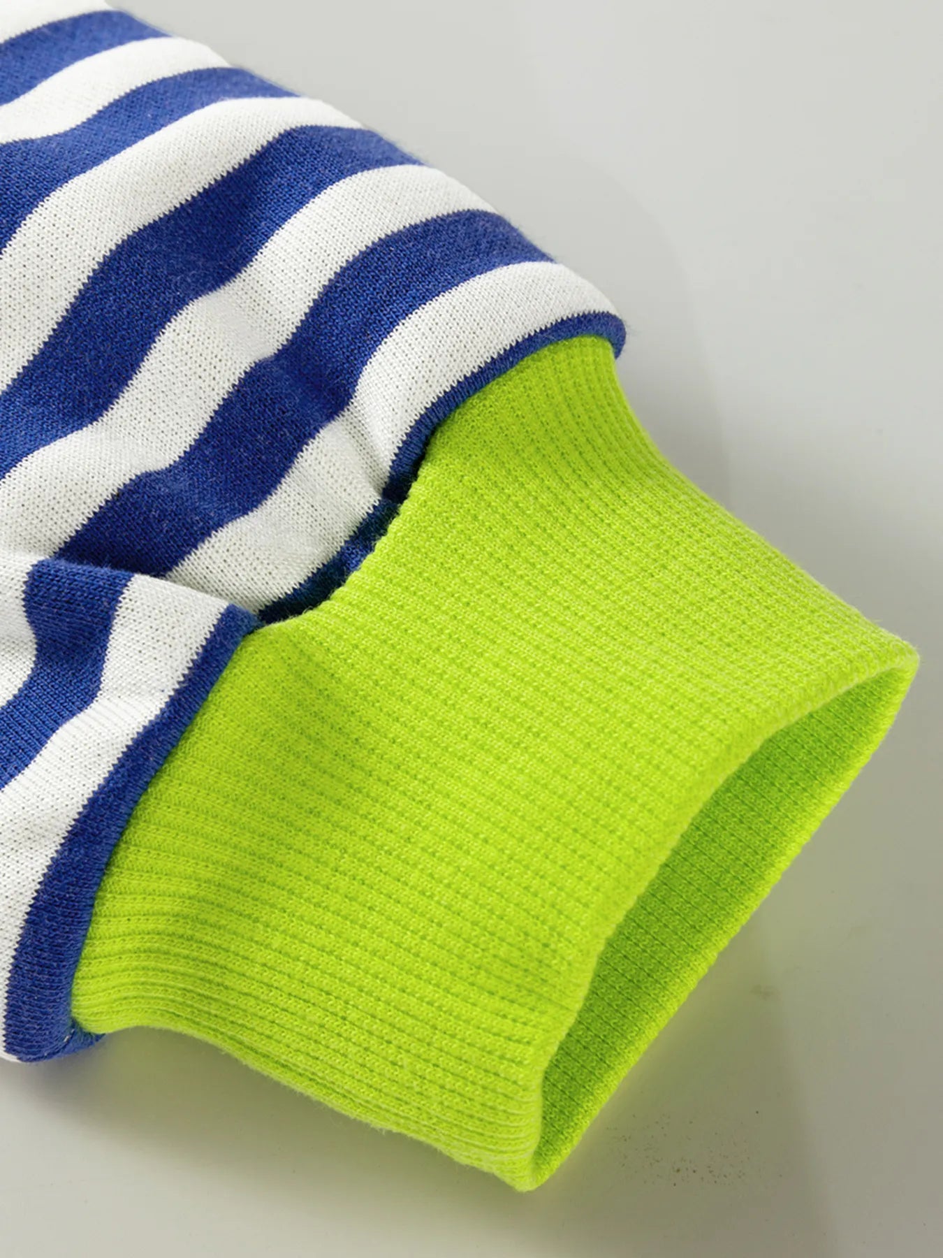 Striped Contrast Ribbed Trim Drop Shoulder Sweatshirt - Fashorio