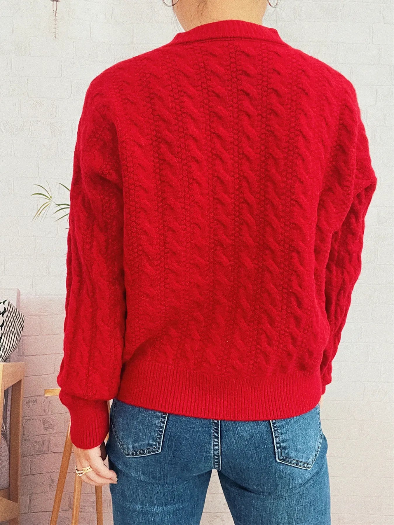 Cable Knit Button-Up Cardigan - Fashorio