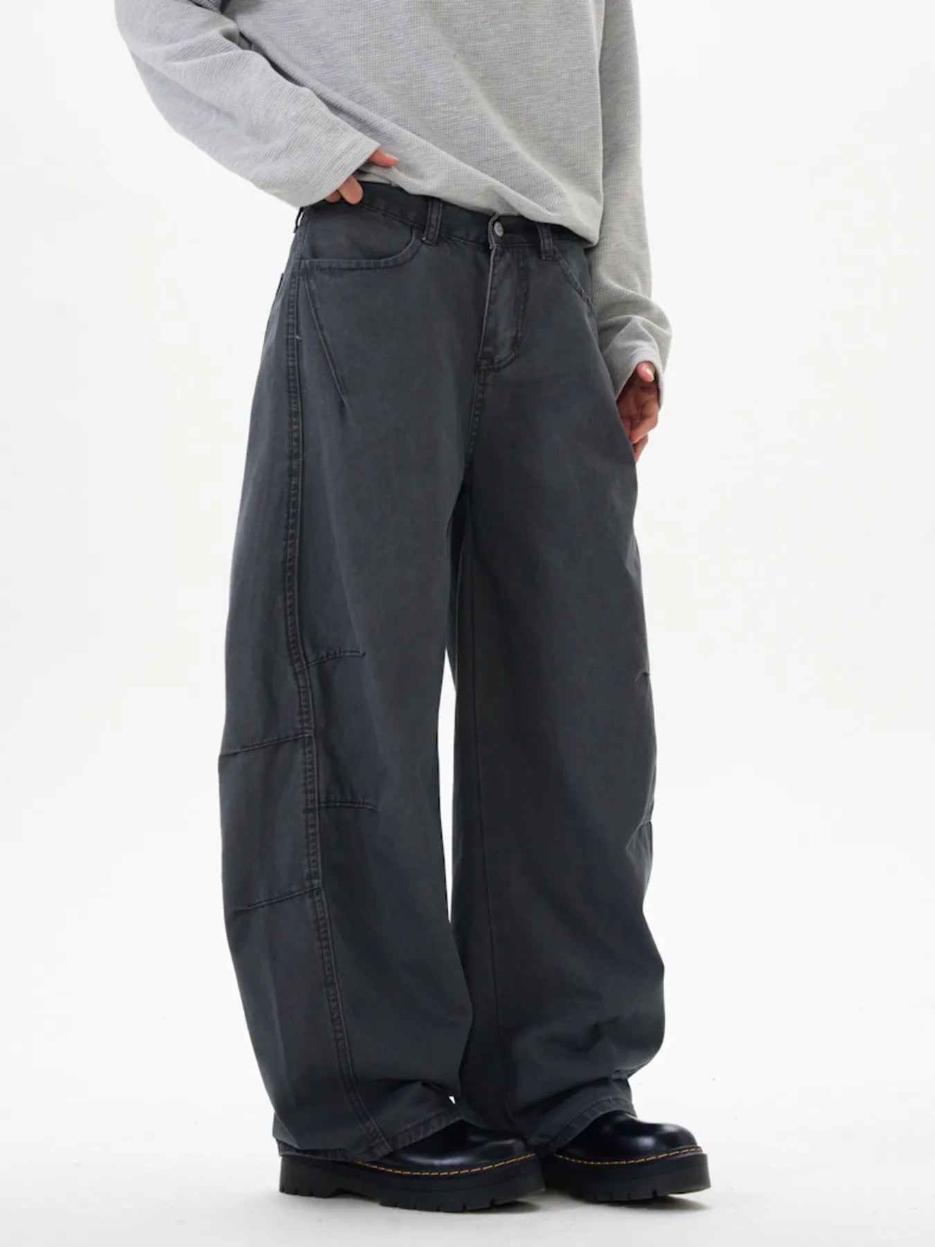 Men's Washed Wide Leg Curved Cargo Jeans - Fashorio
