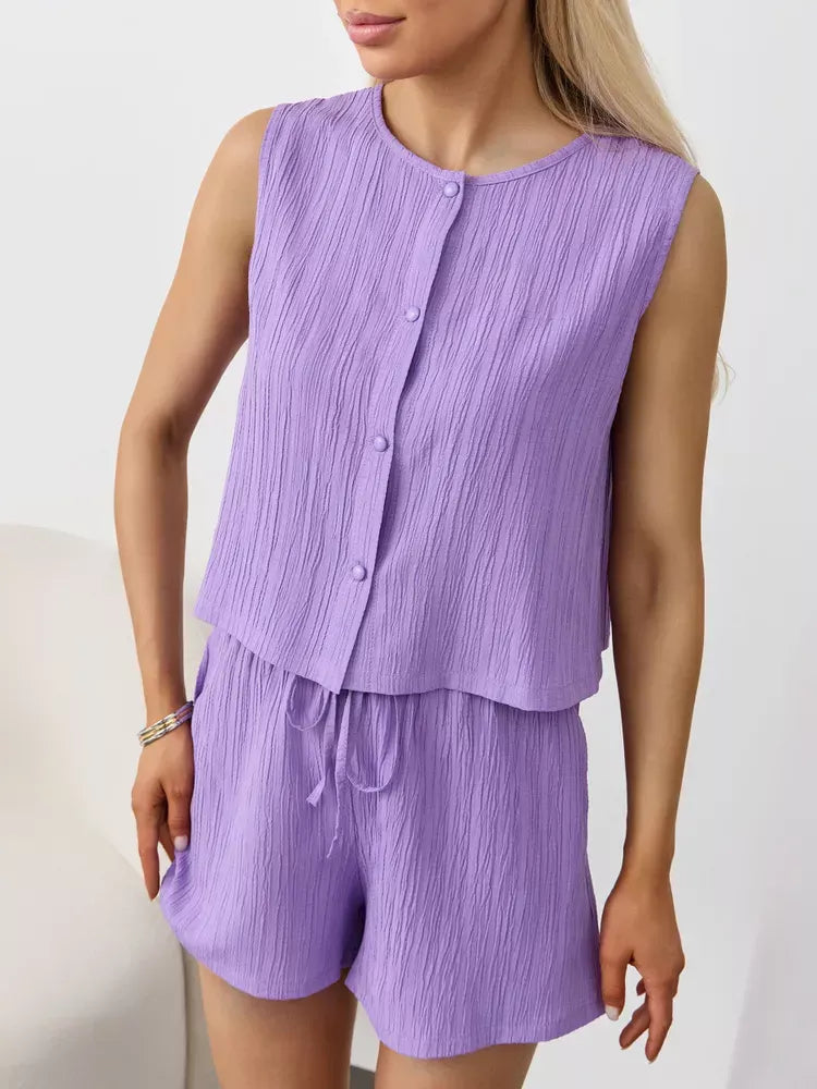 Textured Round Neck Tank and Shorts Set, view 31