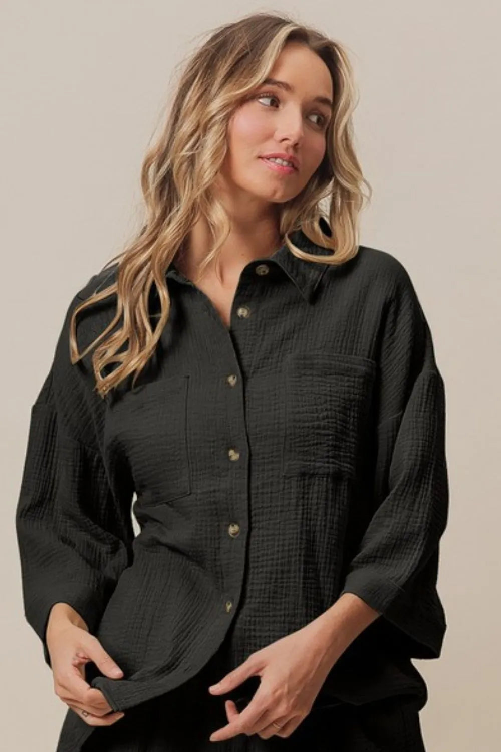 BiBi Crinkle Gauze Shirt and Short Set - Fashorio