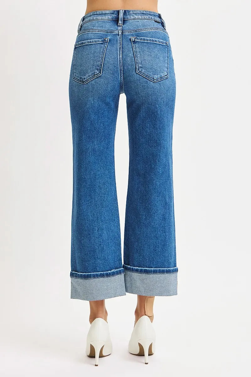RISEN washed denim cropped jeans full length