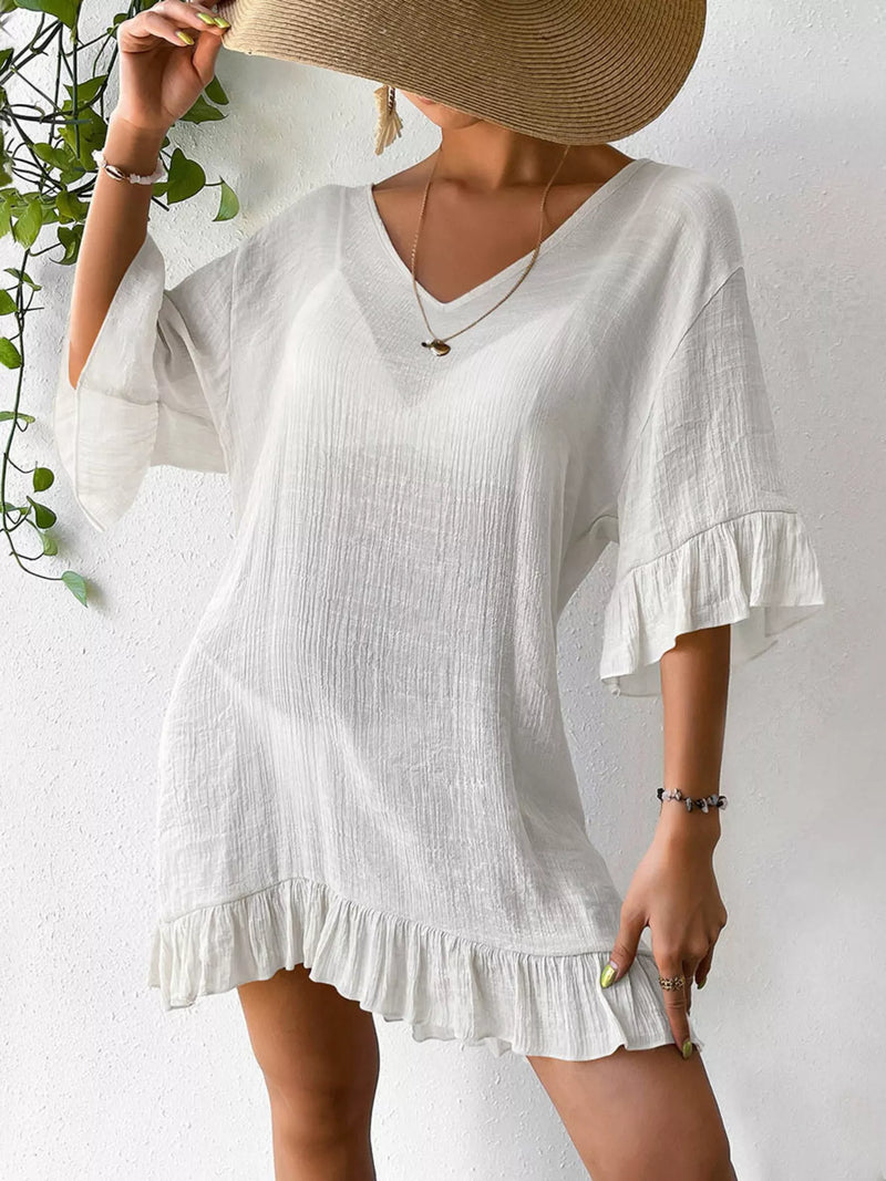 knit ruffle butterfly back cover up dress front view