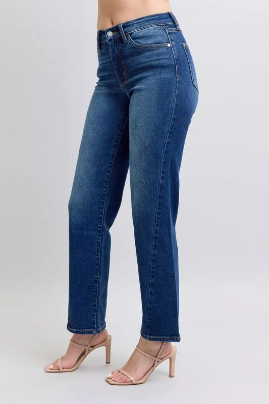 Judy Blue Side Seam Detail Straight Jeans with Pockets styled look