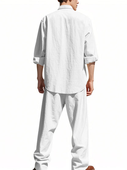 Men's Full Size Button Up Shirt and Pants Set Plus Size - Fashorio