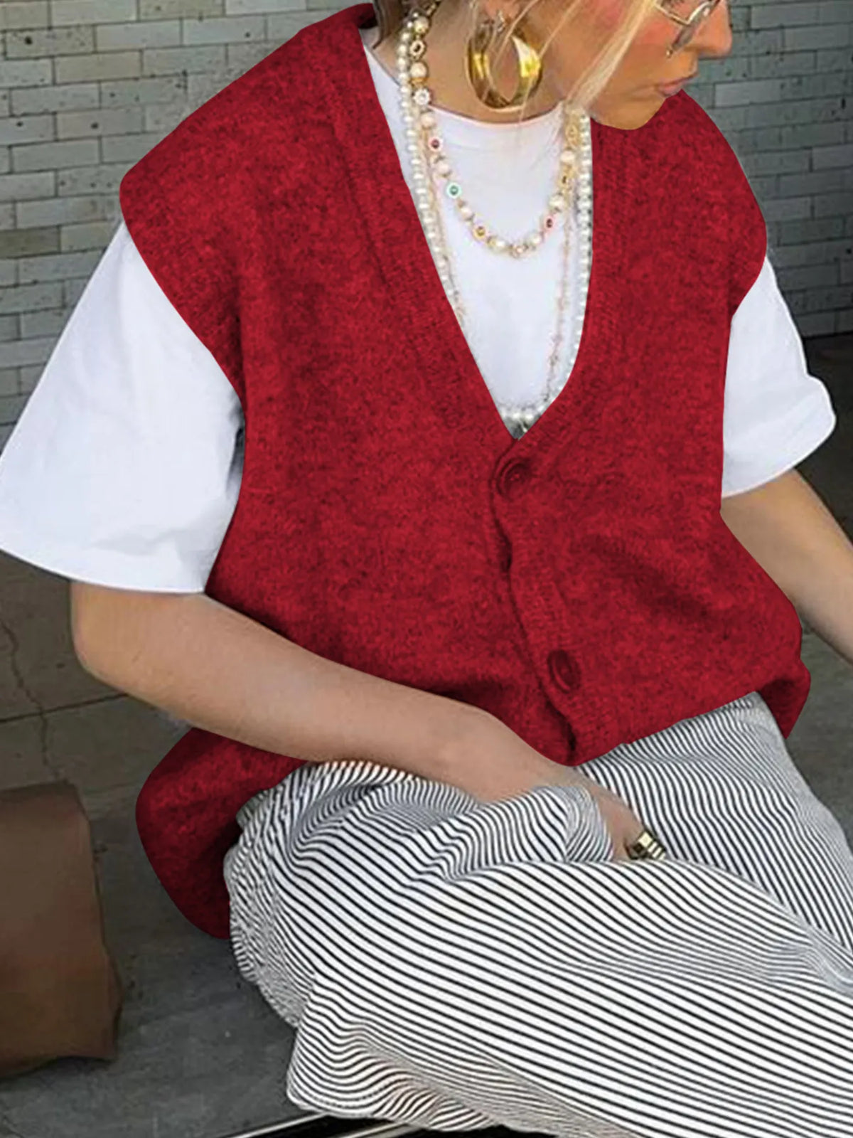 Button Front Sweater Vest in Brown view 12