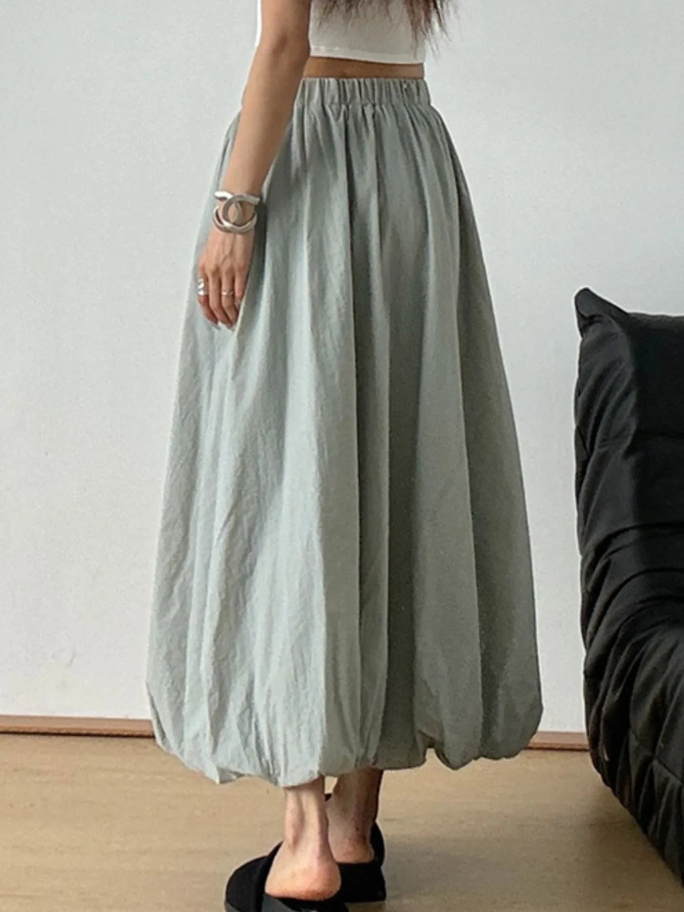 Elastic Waist Bubble Hem Maxi Skirt - Fashorio