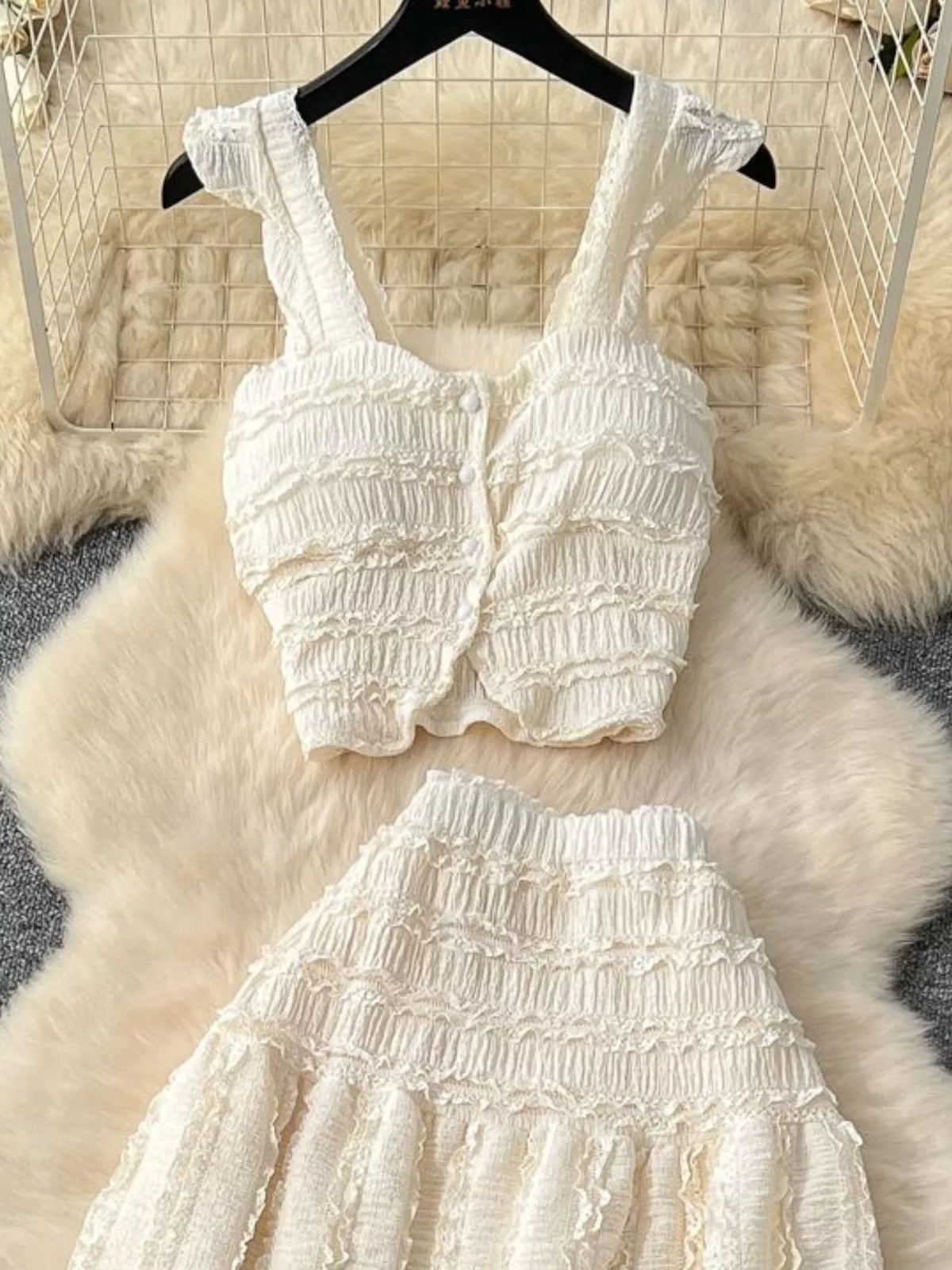 Textured Crop Top and Tiered Skirt Set, view 25
