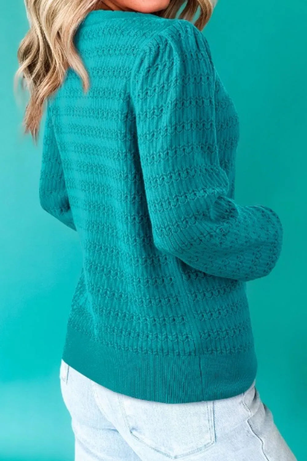 Texture Round Neck Long Sleeve Sweater - Fashorio