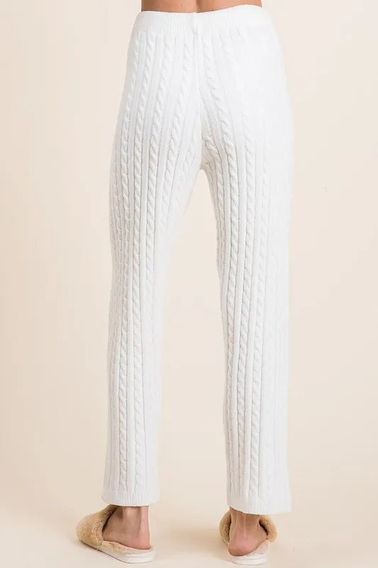 Cable Knit High Waist Sweater Pants in Ivory side view