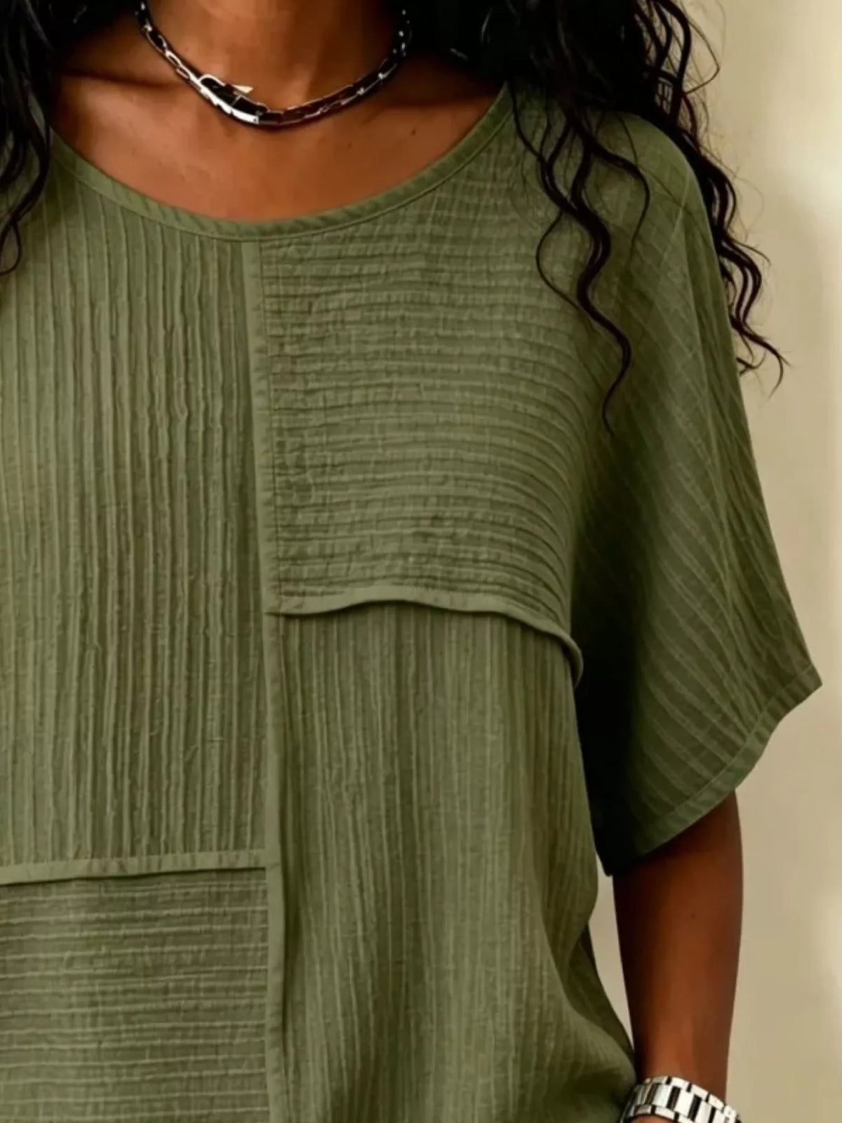 Textured Round Neck Half Sleeve Blouse, view 16