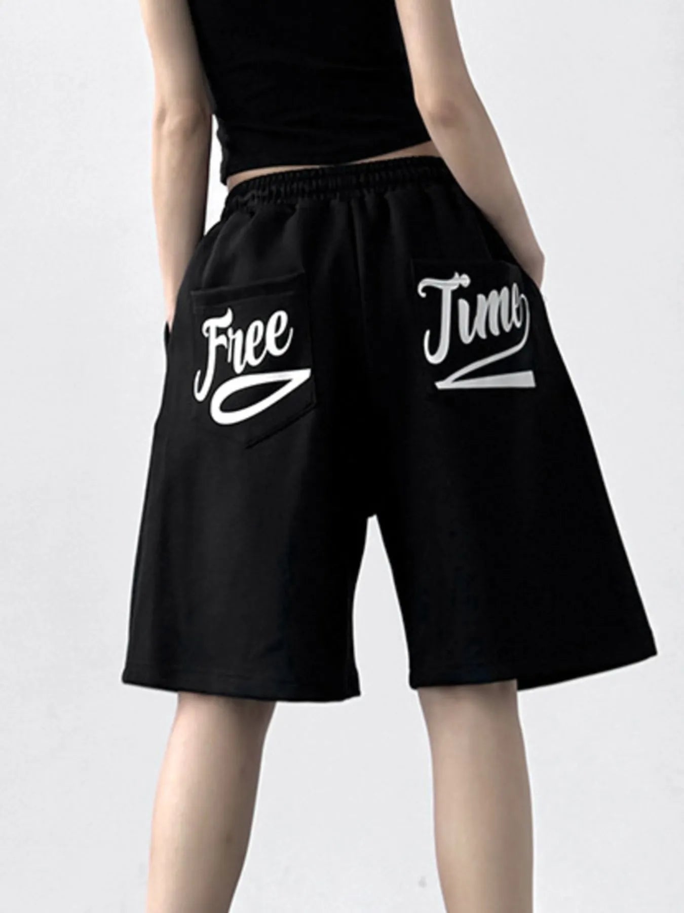 Drawstring Wide Leg Shorts Black - Fashorio