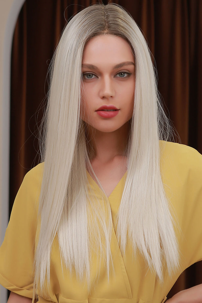Blonde long straight lace front wig front view