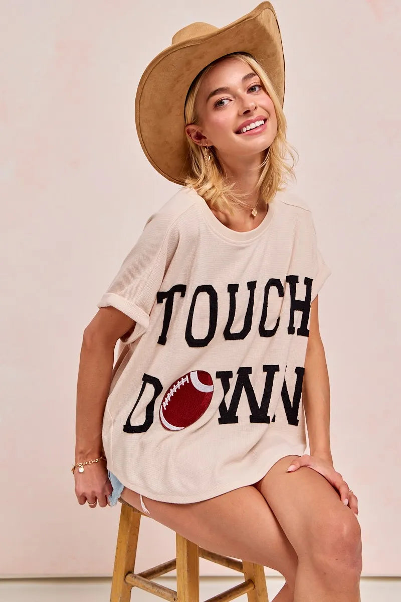 BiBi Game Day Touchdown Letter Patches Waffle Short Top - Fashorio