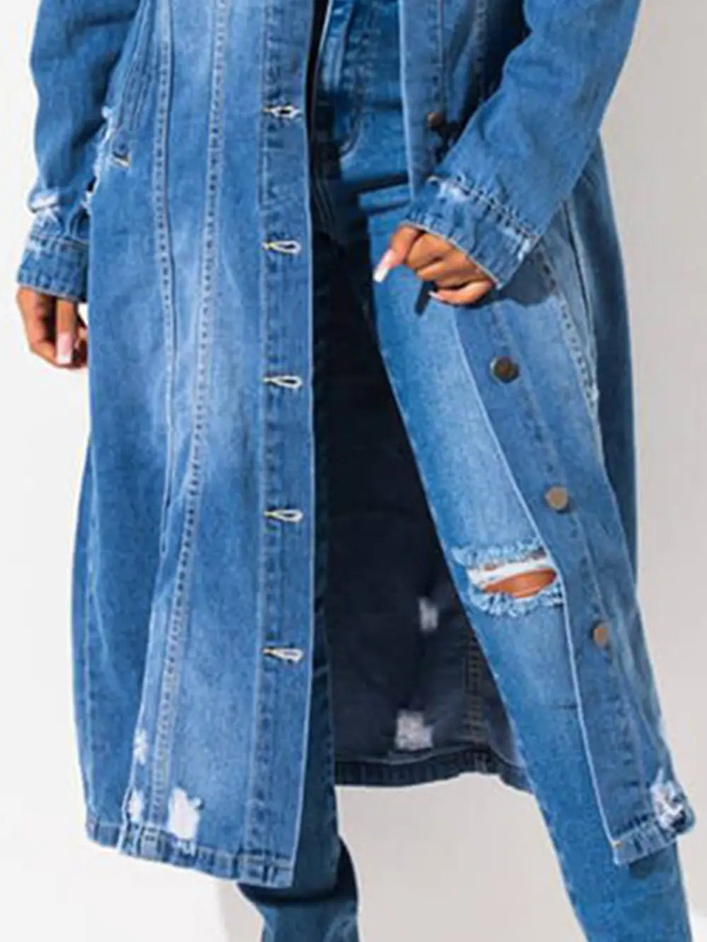 Long Sleeve Raw Hem Denim Jacket - Fashorio