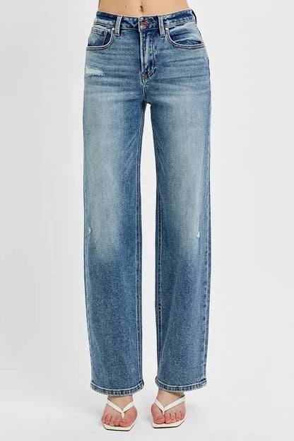 RISEN Full Size Distressed Wide Leg Jeans Plus Size Medium - Fashorio