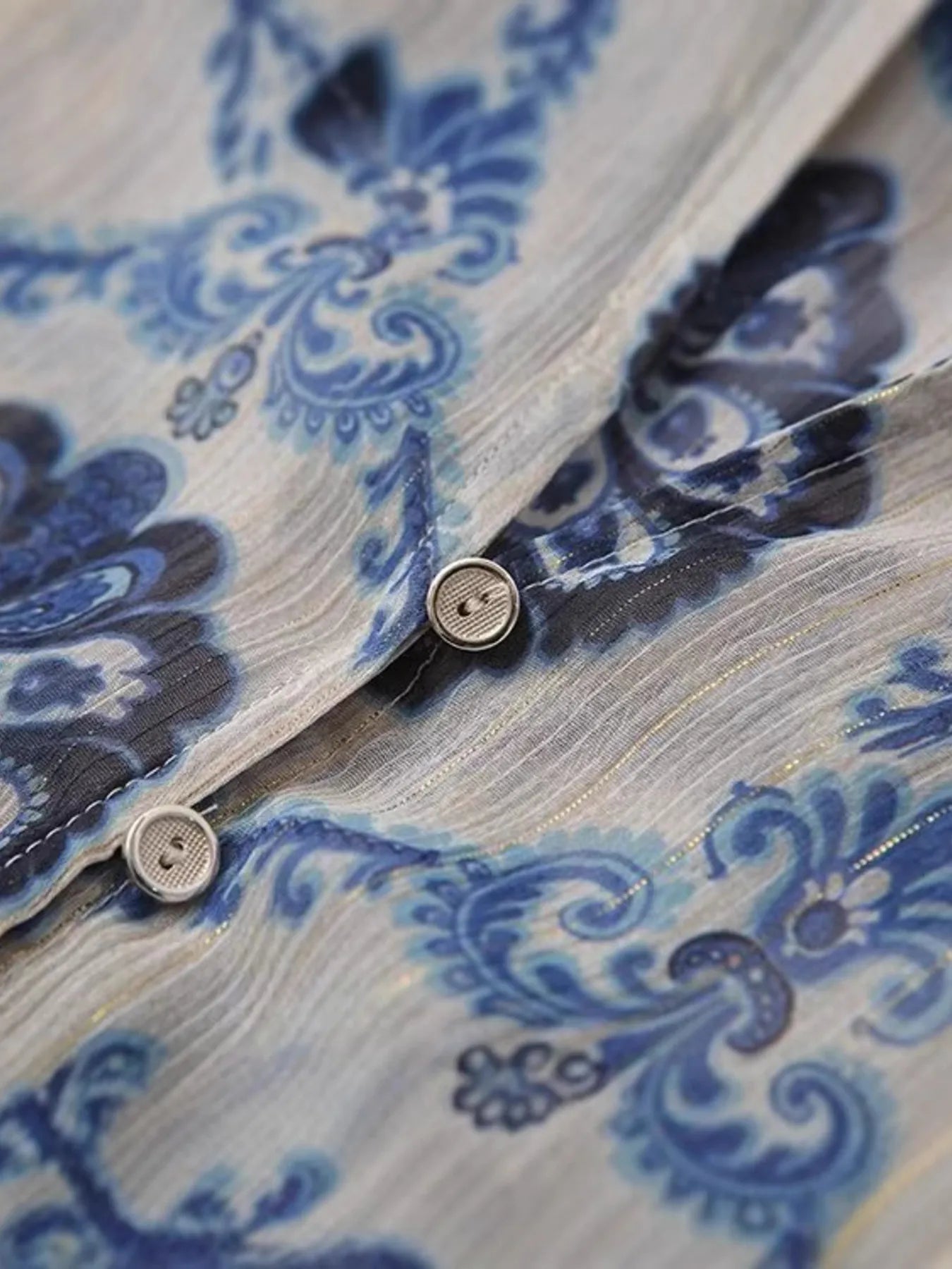 Printed Button Up Long Sleeve Dress - Fashorio