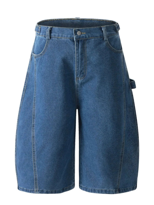 Men's Wide Leg Denim Shorts Blue - Fashorio